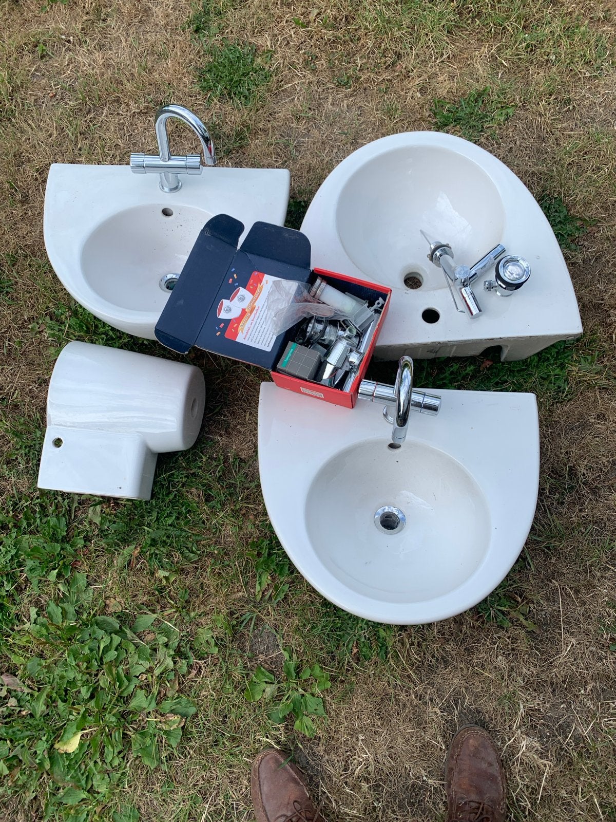 3 Duravit Starck wasbakken met Grohe/Starck kranen, Ophalen, Gebruikt, Chroom, Wastafel