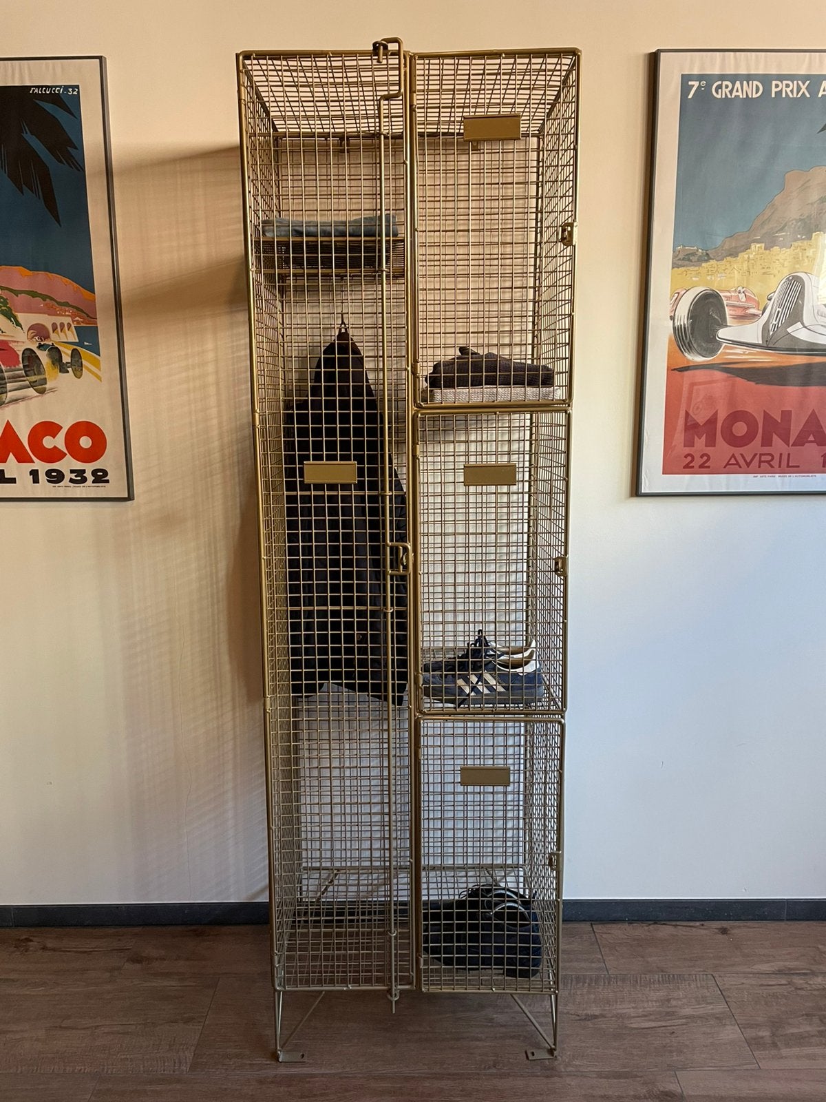 Stoere kledingkast jongenskamer draad lockerkast goud, Ophalen, Met deur(en), Vintage, 50 tot 100 cm