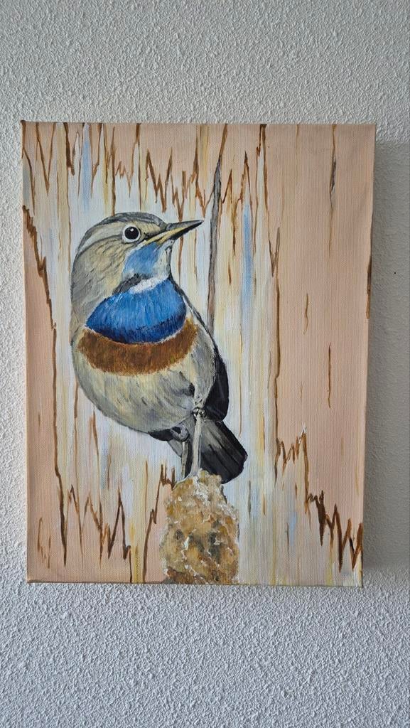Schilderij Blauwborst - Uniek Vogelkunstwerk, Ophalen of Verzenden
