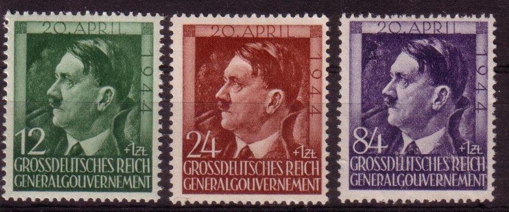 Set Hitler Zegels uit 1944 (GG 117-119) - 01, Ophalen of Verzenden, Overige soorten, Duitsland, Foto of Poster