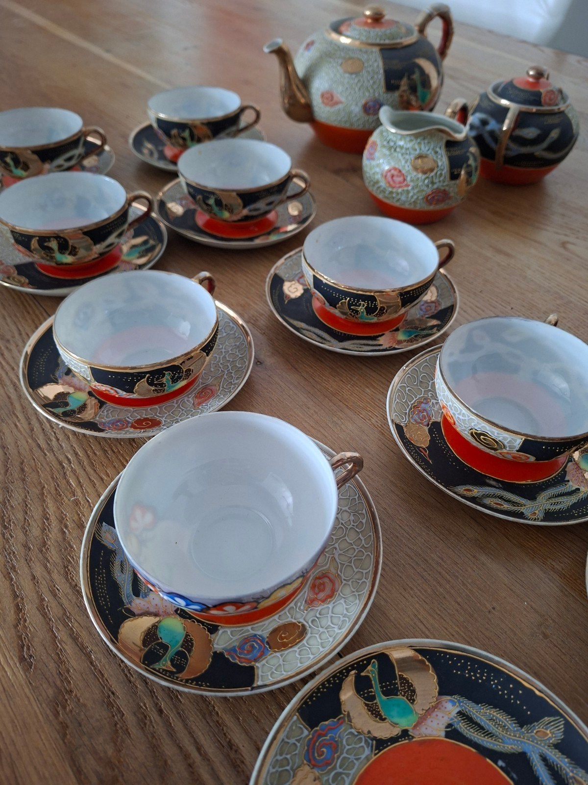 Vintage Japans Satsuma / Moriage theeset, 9 delig, Ophalen of Verzenden