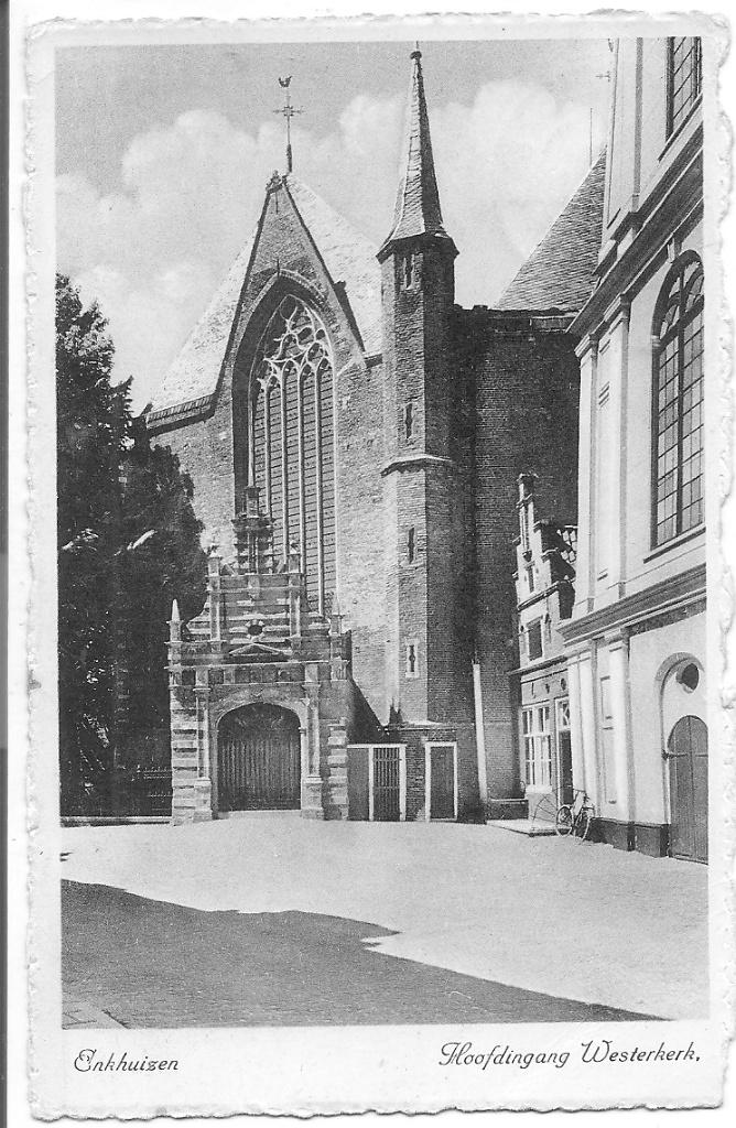 Oude Ansichtkaart Enkhuizen Westerkerk Hoofdingang 1942, Ophalen of Verzenden, 1940 tot 1960, Gelopen, Noord-Holland