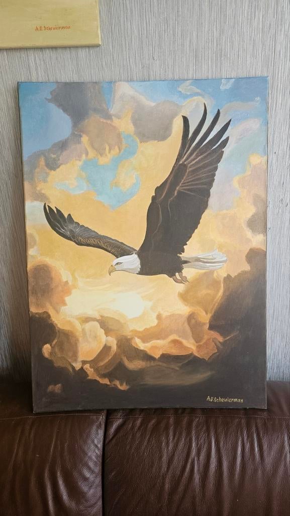 Schilderij: Majestueuze Adelaar in Zonsondergang, Antiek en Kunst, Kunst | Schilderijen | Klassiek, Ophalen