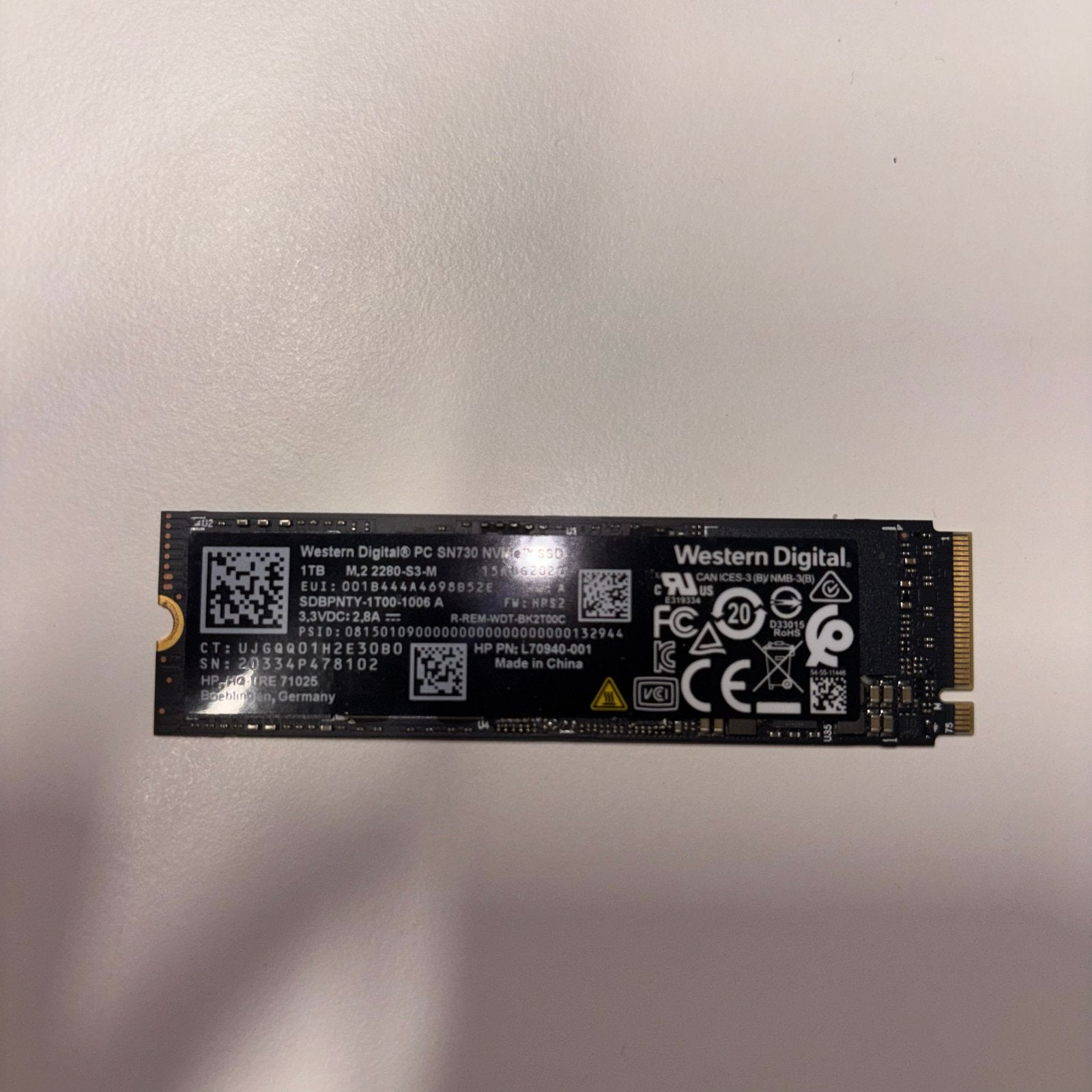 Western Digital 1TB M.2 NVMe SSD -, Intern, Server, Ophalen of Verzenden, Zo goed als nieuw