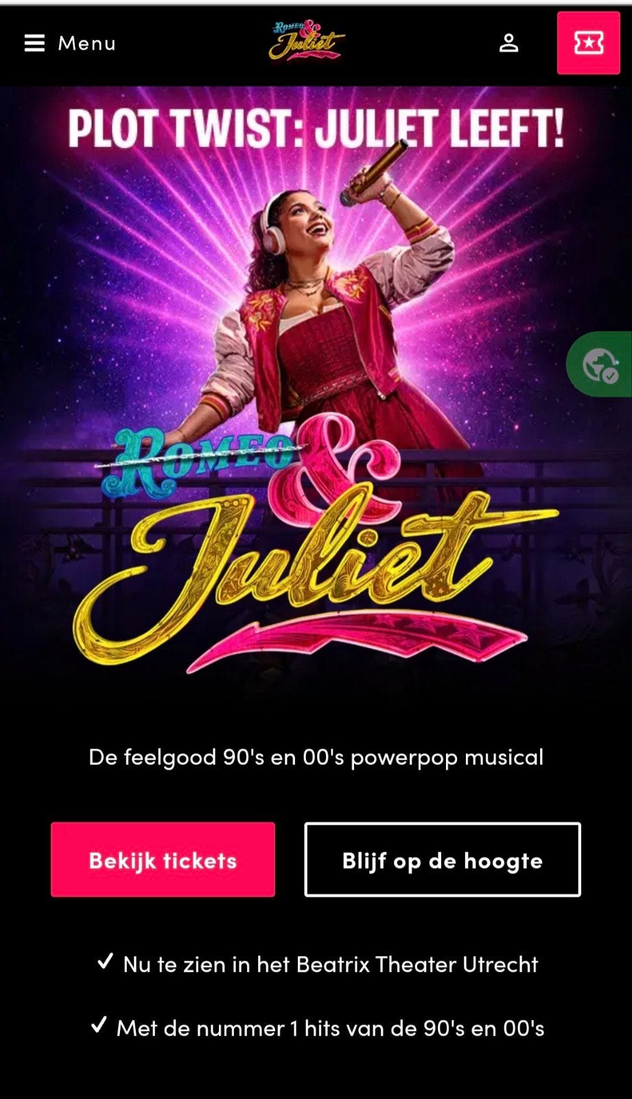 Tickets &Juliet zaterdag 31 okt, Twee personen