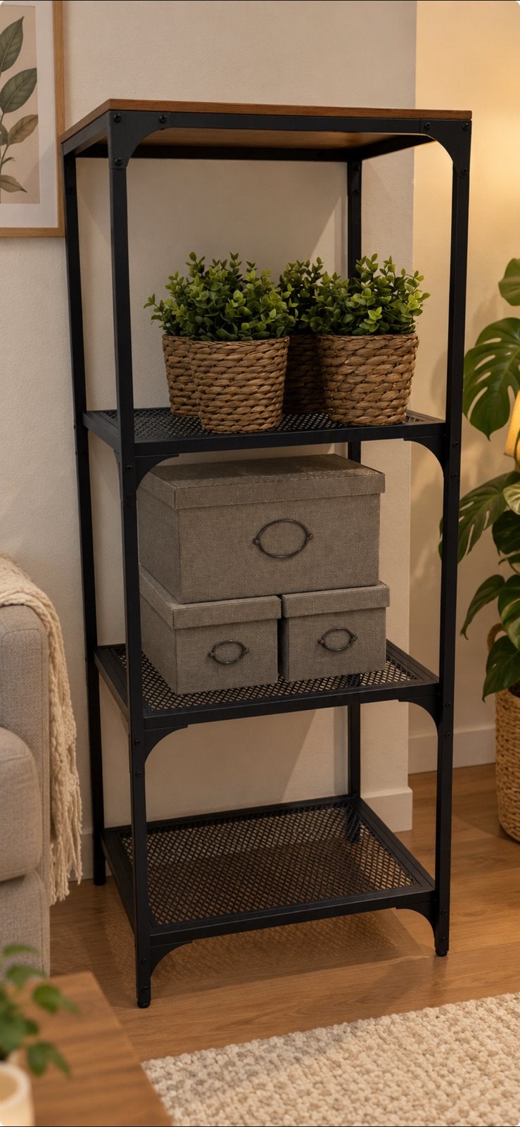 Kastje zwart metaal met houten noten topblad in noten 136x51, Ophalen, Zo goed als nieuw