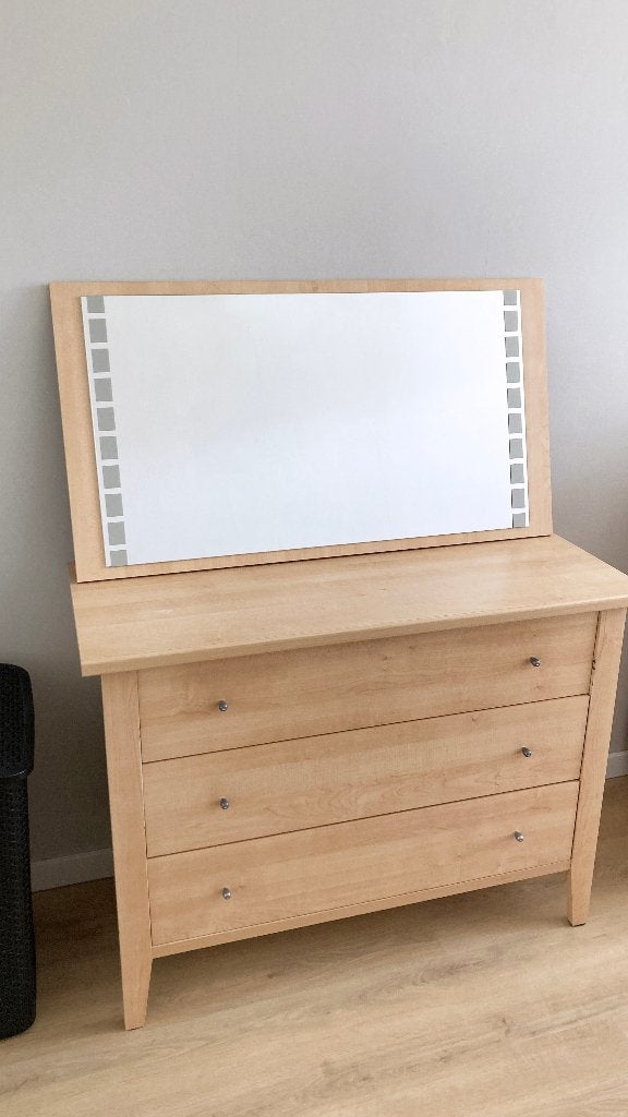 Rechthoekige spiegel op houten plaat, Ophalen, Gebruikt, 100 tot 125 cm, Minder dan 100 cm