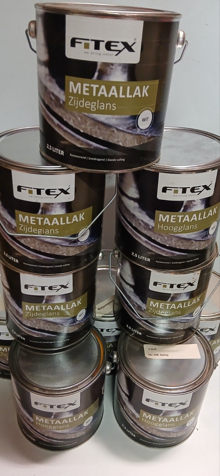 Fitex metaallak 2.5 ltr kleur wit hoogglans en zijdeglans, Ophalen of Verzenden, Nieuw, Wit
