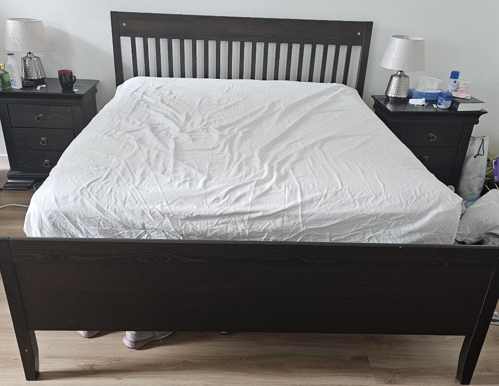 Queen Size bed, Ophalen, Bruin, Tweepersoons, Zo goed als nieuw