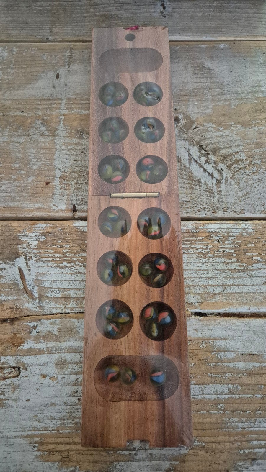 Mancala Spel - Houten Reisversie met Knikkers, Een of twee spelers, Ophalen of Verzenden, Gebruikt, Reisspel