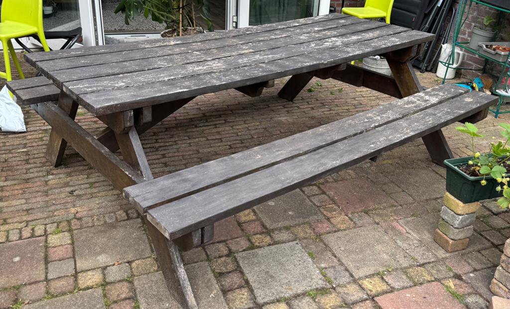 Grote picknicktafel, Ophalen, Gebruikt, Rechthoekig, Hout