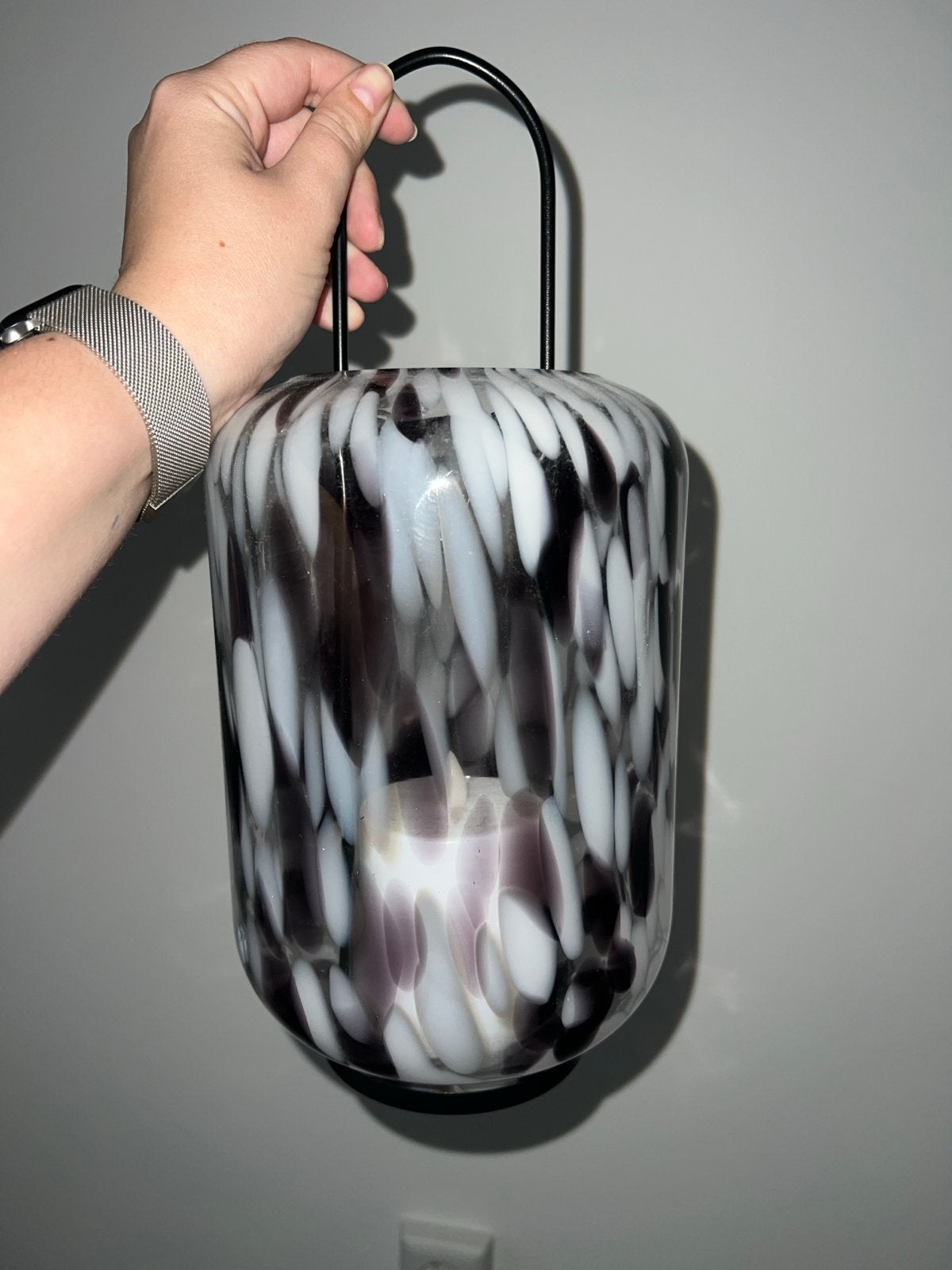 Windlicht paars wit met batterijlampje, Ophalen, Windlicht, Paars, Glas