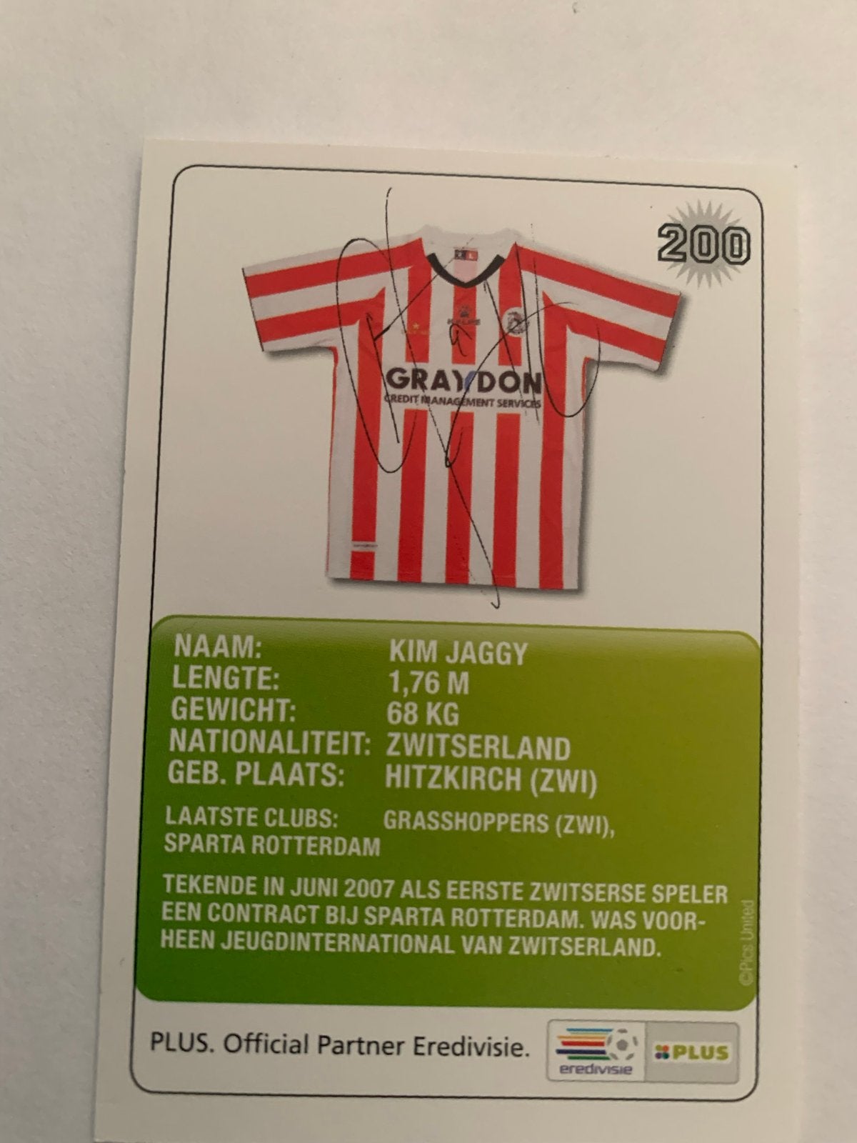 Kim Jaggy Sparta Rotterdam spelerskaart gesigneerd, Verzamelen, Ophalen of Verzenden, Zo goed als nieuw, Sparta, Spelerskaart