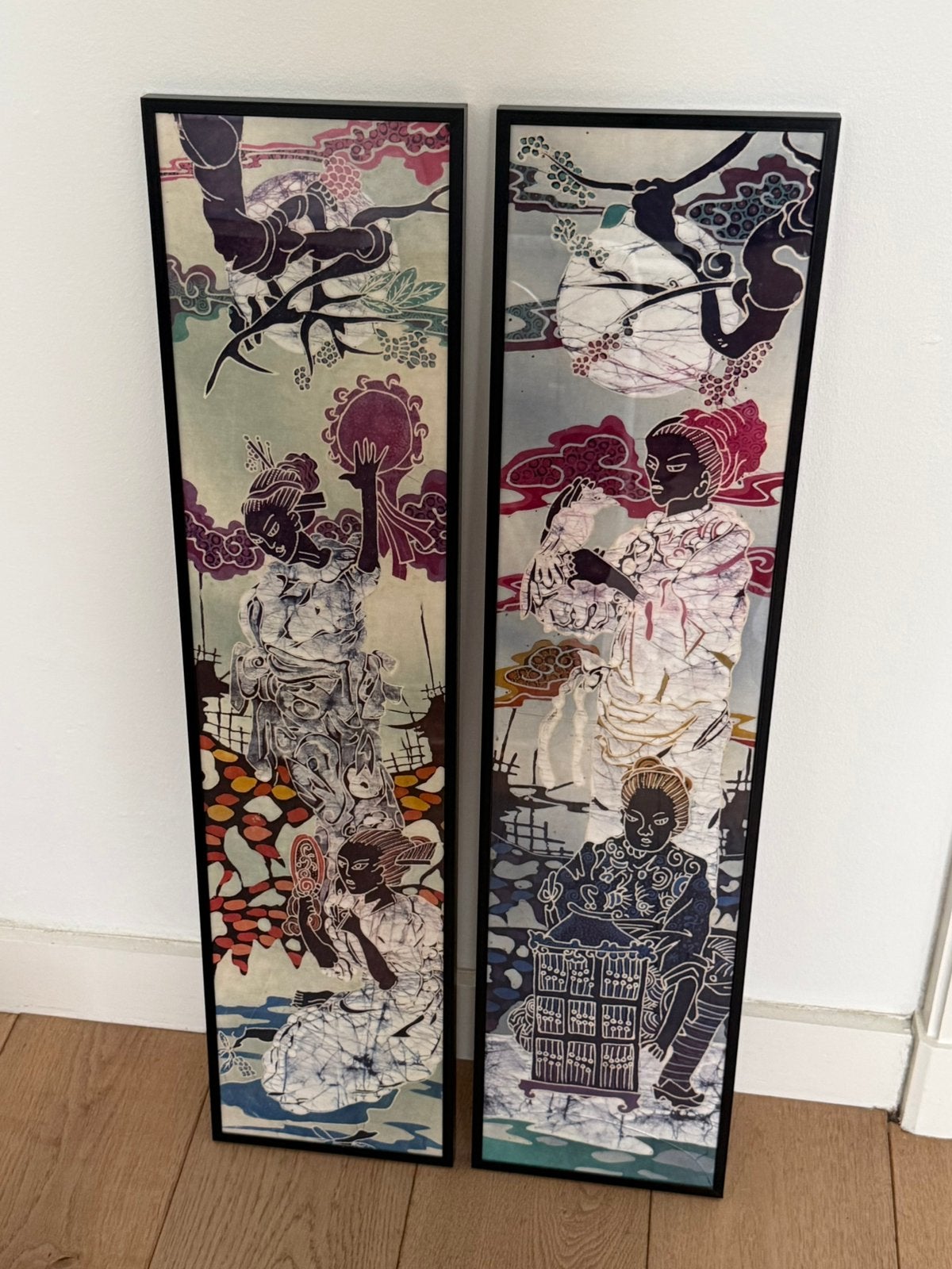 Set van 2 originele batikdoeken uit Yogyakarta (Indonesië), Antiek en Kunst, Kunst | Schilderijen | Klassiek, Bijzondere lijst