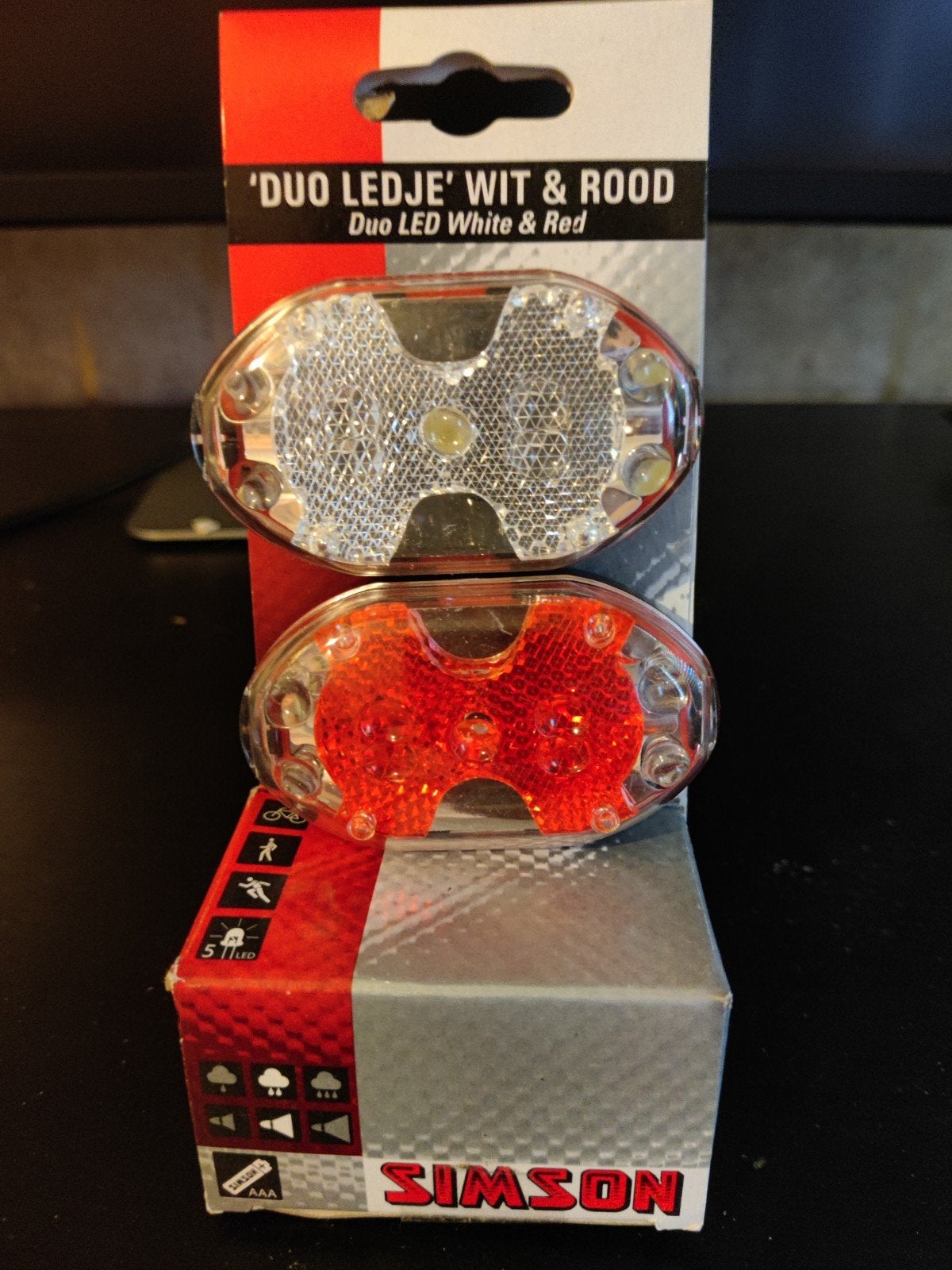 Simson Duo LED Fietsverlichting Wit & Rood, Waterbestendig, Nieuw, Ophalen of Verzenden, Batterij