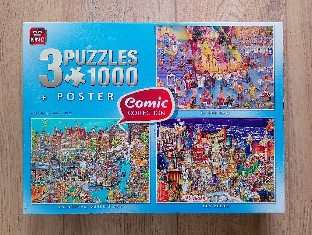 King puzzels 3 in 1 doos, Ophalen of Verzenden, 500 t/m 1500 stukjes, Zo goed als nieuw, Legpuzzel