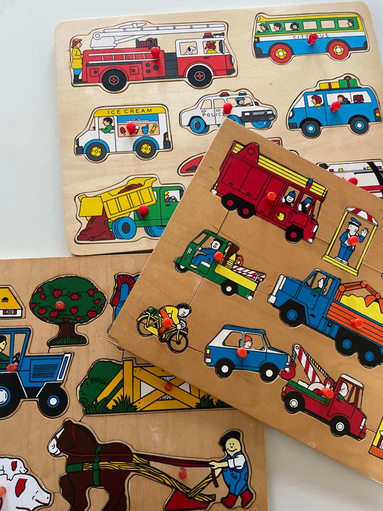 Houten Puzzels: Voertuigen en Boerderij (3 stuks), 2 tot 4 jaar, Gebruikt, Ophalen of Verzenden, Van hout
