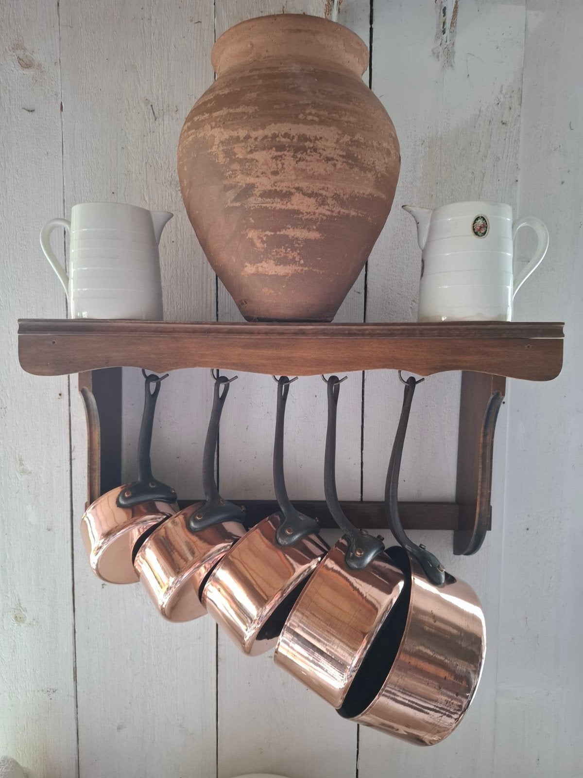 Set van 5 koperen steelpannen - Antiek keukengerei, Ophalen of Verzenden