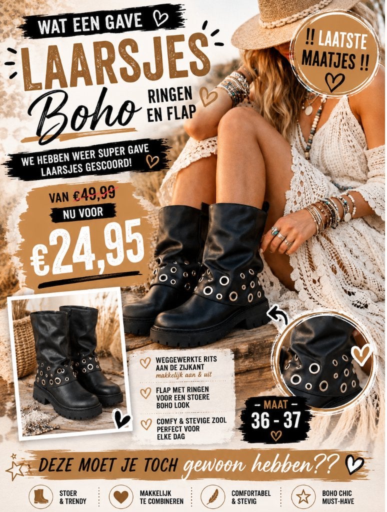 BOHO ibiza festival Laarsjes maat 37 ‼️ LAATSTE MAATJES ‼️, Zwart, Lage of Enkellaarzen, Nieuw, Ophalen of Verzenden