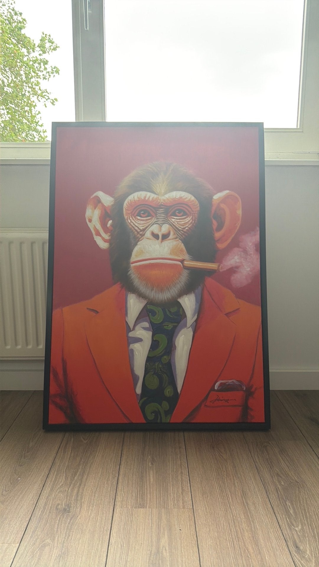 Schilderij aap met sigaar, Ophalen of Verzenden