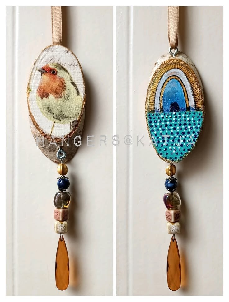 Decoratiehanger vogel roodborstje, Hout, Meerkleurig, Verzenden, Overige stijlen