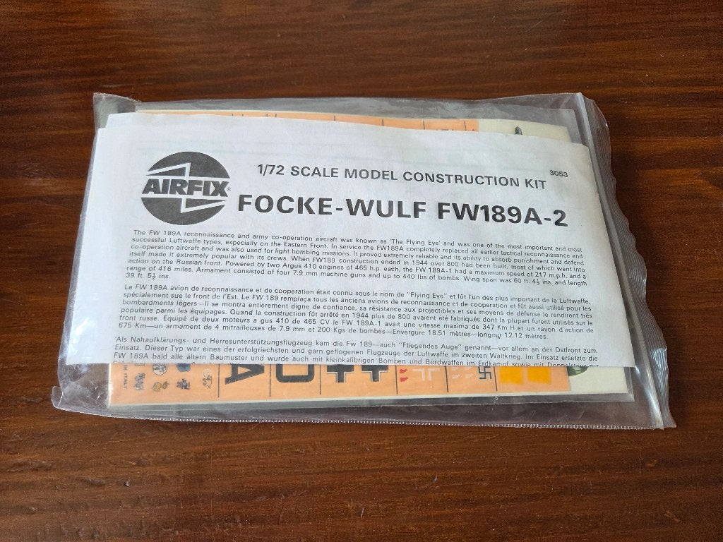 Modelbouwdoos Focke-Wulf FW189A-2 Airfix 1:72 + ESCI decals, 1:72 tot 1:144, Zo goed als nieuw, Vliegtuig, Ophalen