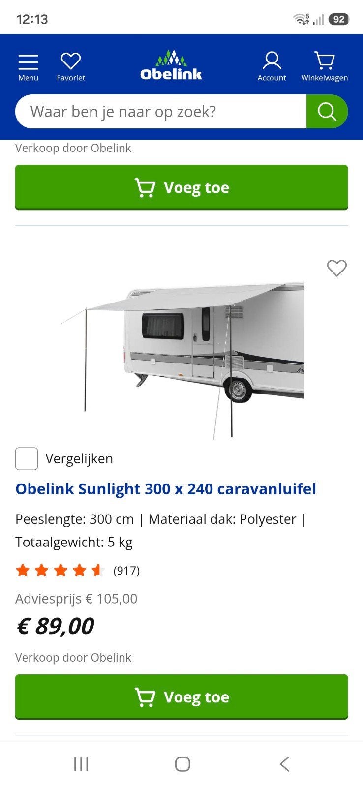 luifel 300x240 nieuw in verpakking, Caravans en Kamperen, Caravan accessoires, Ophalen of Verzenden, Nieuw