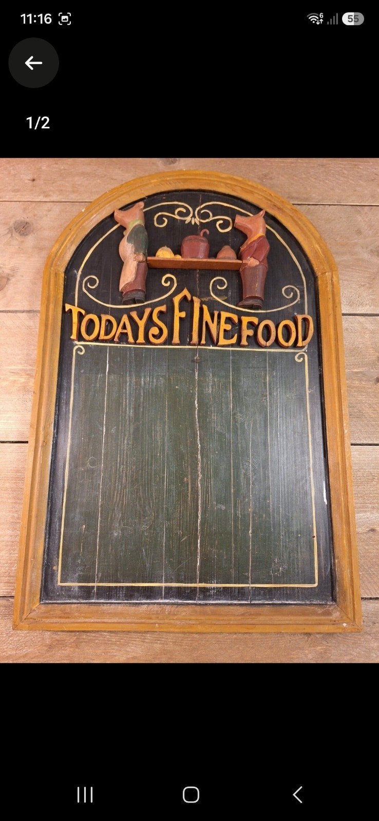 Vintage Krijtbord met Houten Frame en Varkensfiguren, Gebruikt, Meerkleurig, Ophalen of Verzenden, Vintage