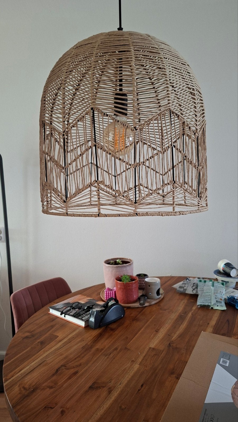 Prachtige rotan hanglamp voor boven eettafel, Ophalen, Bohemian, Scandinavisch, Natuurlijk materiaal, E27 (groot)