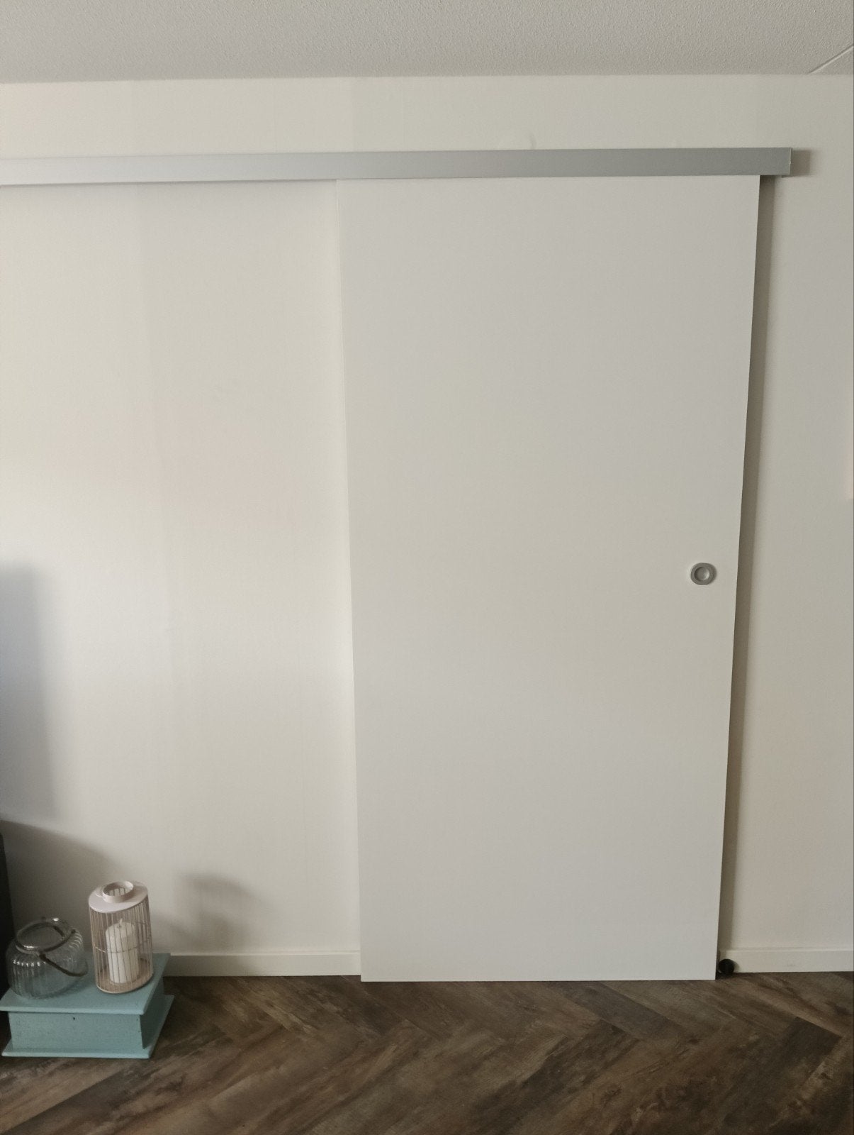Witte schuifdeur met rail en komgreep, 100 tot 120 cm, Gebruikt, 215 cm of meer, Binnendeur