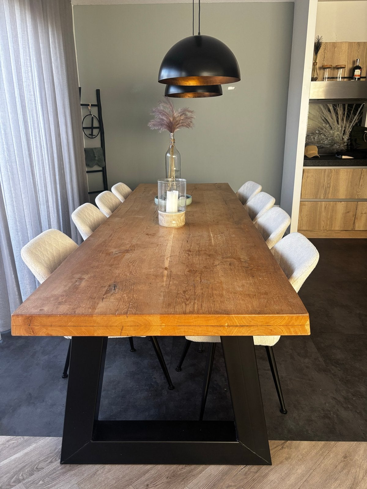 Massief houten  eettafel voor 8 -10 personen, Ophalen, Gebruikt, 200 cm of meer, 50 tot 100 cm