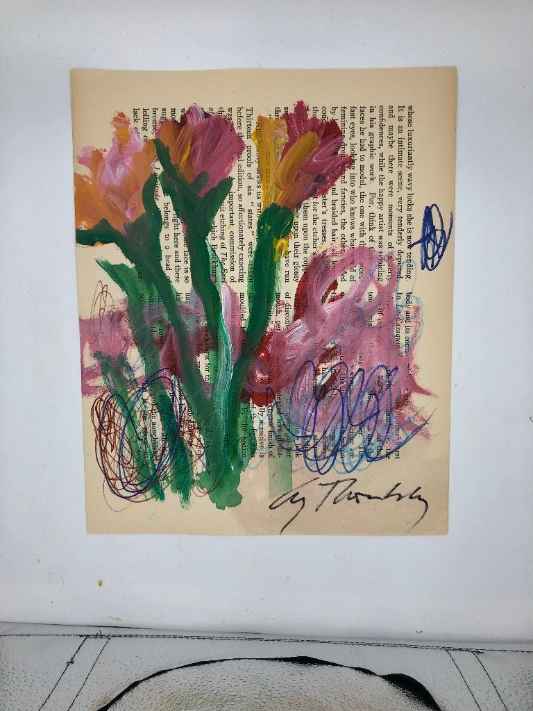 Flowers on book page - sgn. Cy Twombly, Ophalen of Verzenden