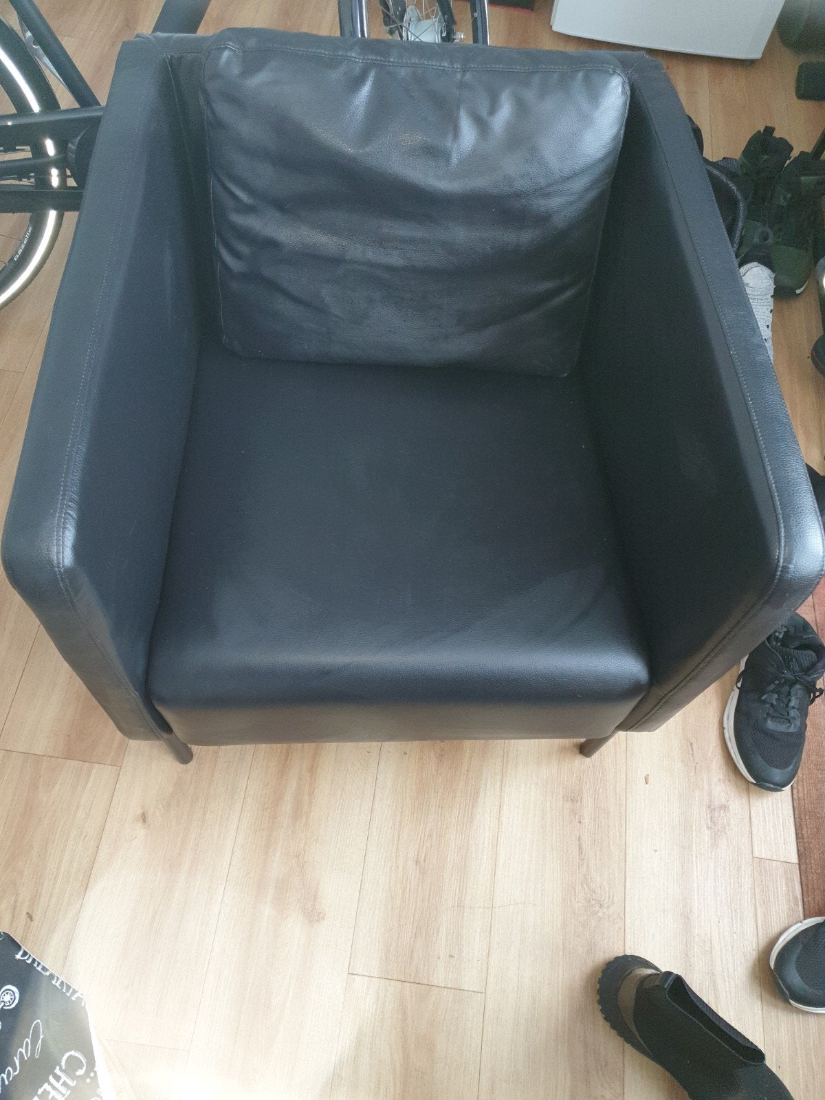 Zwarte leren fauteuil - Ophalen, Huis en Inrichting, Ophalen, Gebruikt, 75 tot 100 cm, Modern