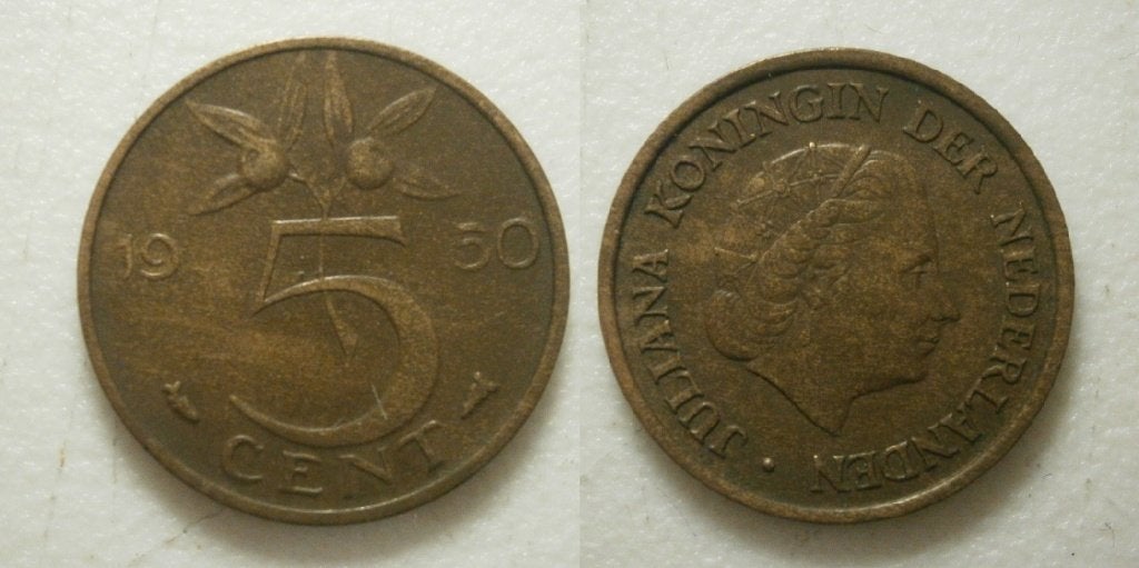 Juliana 5 cent 1950 - 1953 -1955, Ophalen of Verzenden, Koningin Juliana, 5 cent, Losse munt