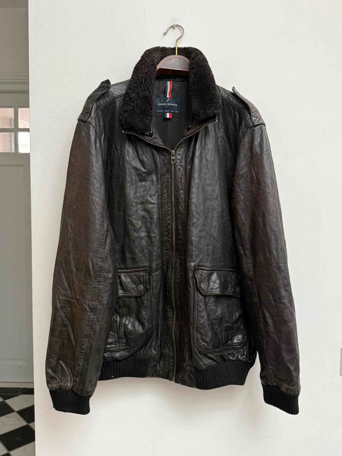 Daniel Hechter Paris Leren Bomber Jacket, Ophalen of Verzenden, Zo goed als nieuw, Maat 52/54 (L), Zwart