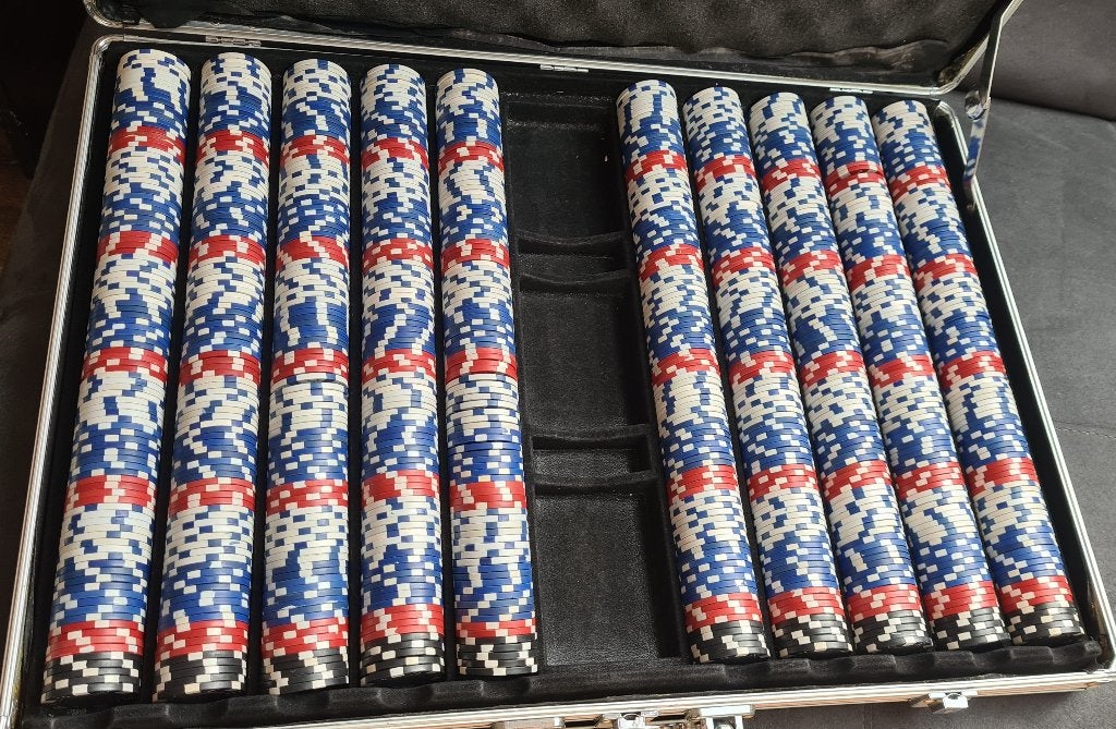 5.500 chips, Poker chips Mega Partij ! + Copag kaarten, Ophalen, Gebruikt