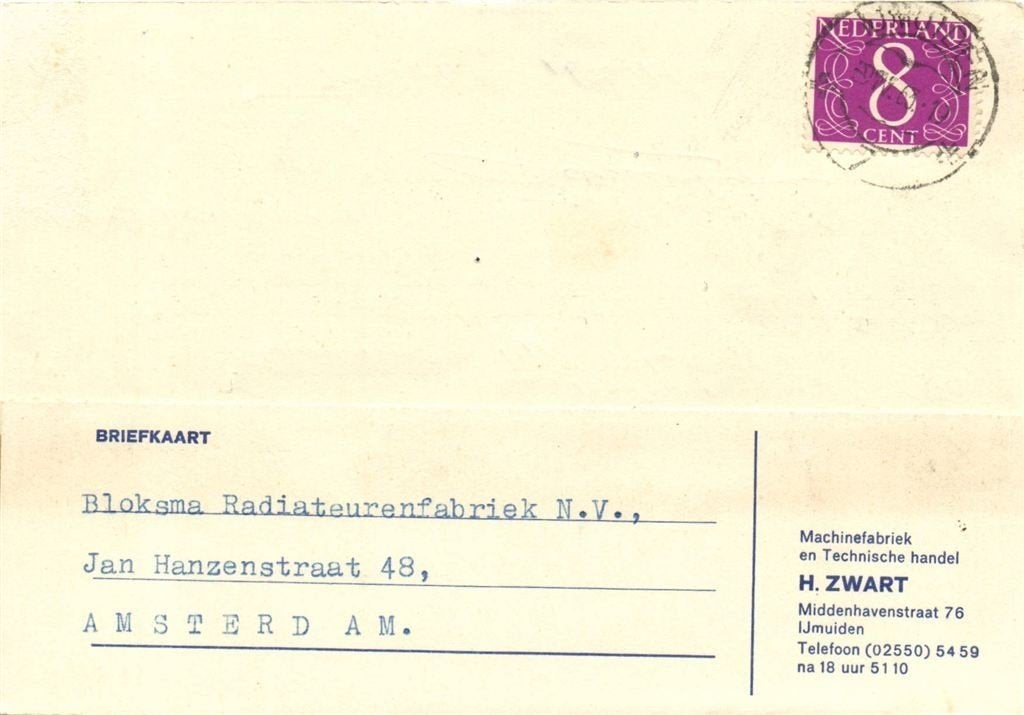 H. Zwart, IJmuiden - 04.1963 - briefkaart, Postzegels en Munten, Brieven en Enveloppen | Nederland, Ophalen of Verzenden, Briefkaart