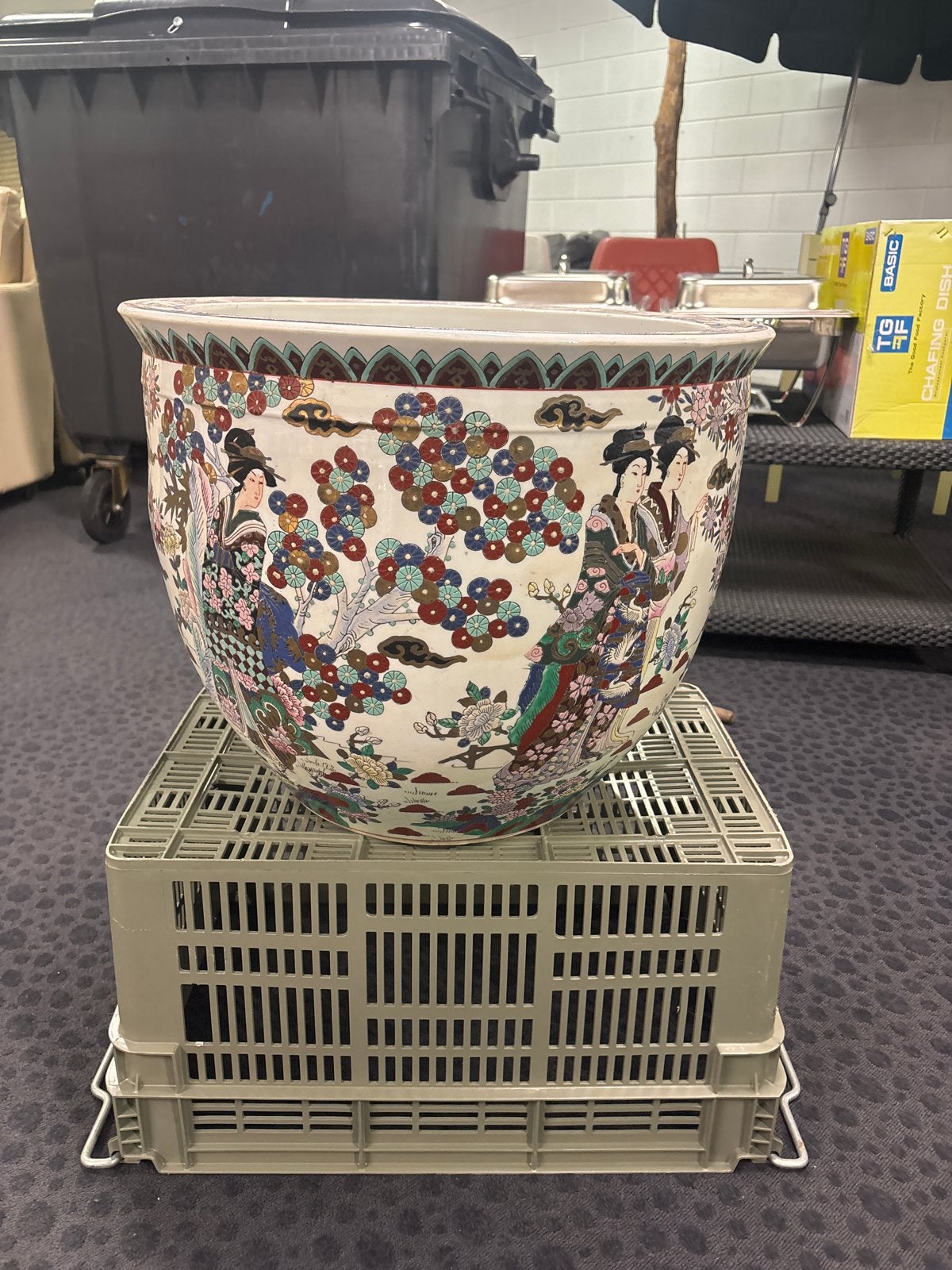 Grote Chinese porseleinen bloempot met handgeschilderde deco, Ophalen of Verzenden