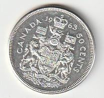 50  cent  1963  Canada. km. 56, Ophalen of Verzenden, Noord-Amerika, Losse munt, Zilver