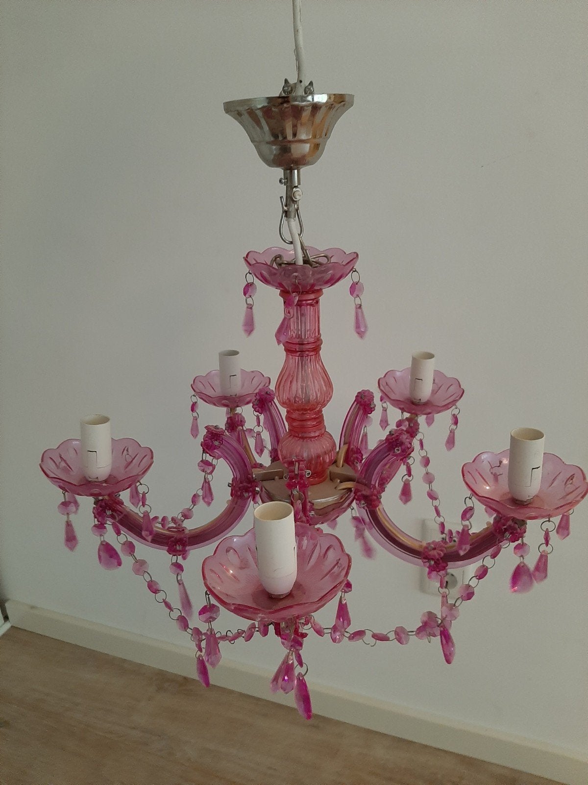 Roze kroonluchter voor kinderkamer, Huis en Inrichting, Ophalen, Kunststof, Gebruikt, Speels, Klassiek, Romantisch