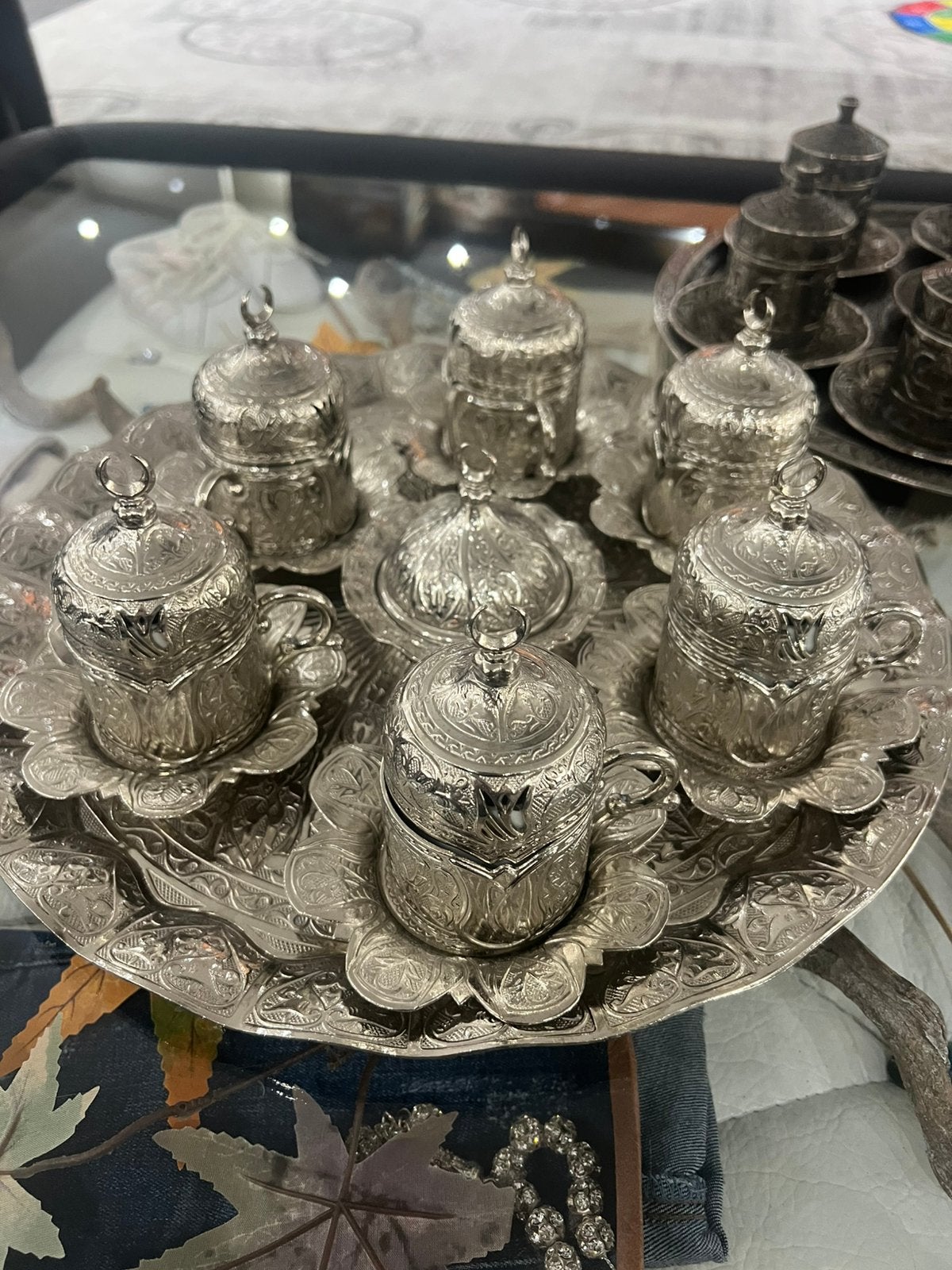 Authentieke Turkse handgemaakte koffieserveerset., Ophalen of Verzenden