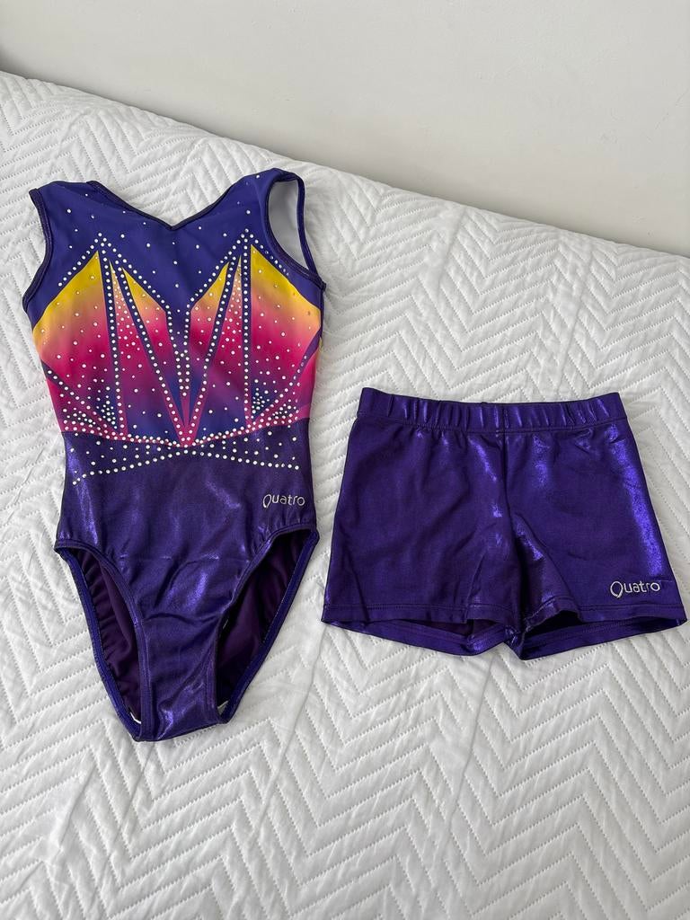 Quatro turnpakje met broekje voor dames, Sport en Fitness, Turnen, Zo goed als nieuw, Turnpak(je), Maat 36 t/m 42, Paars, Ophalen