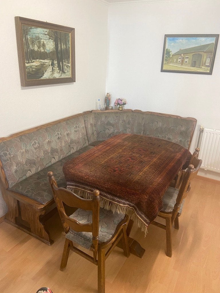 Massief Duitse Eethoek met 2 stoelen, Ophalen, Duitse eethoek, Gebruikt, Eikenhout