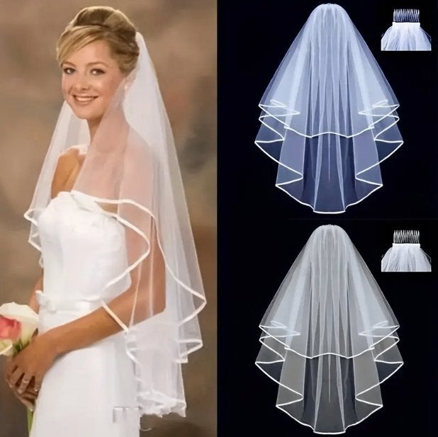 Elegante Dubbellaagse Bruidssluier met Kam, Verzenden, Wit, Nieuw, Onbekend