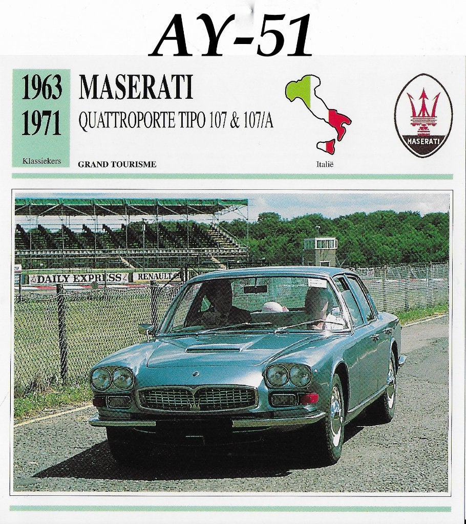 Ay51 autokaart maserati quattroporte tipo (1963 - 1971 ), Ophalen of Verzenden, Zo goed als nieuw, Auto's