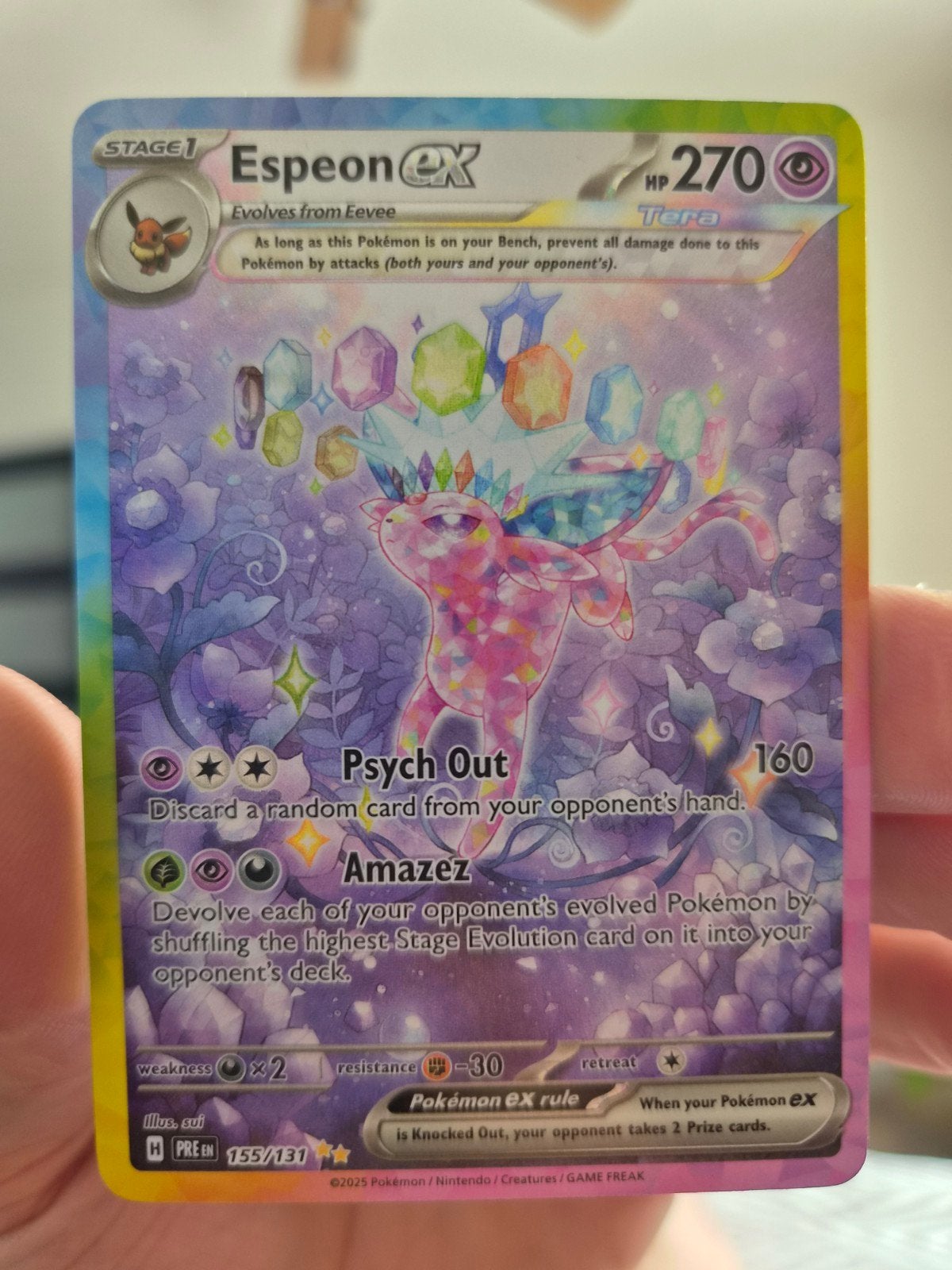 Espeon ex 155/131 Pokémon kaart, Ophalen of Verzenden, Zo goed als nieuw, Losse kaart, Foil