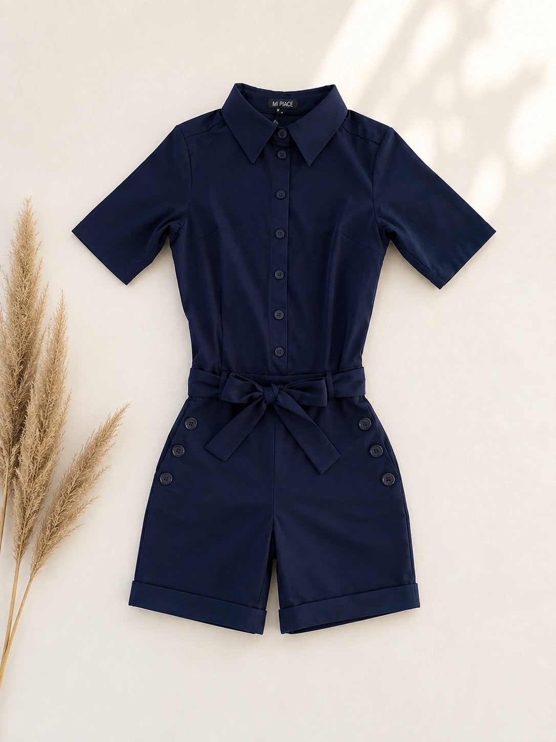 Mi Piace travelstof jumpsuit kort maat: XS of S dark blue, Verzenden, Nieuw, Maat 34 (XS) of kleiner, Blauw