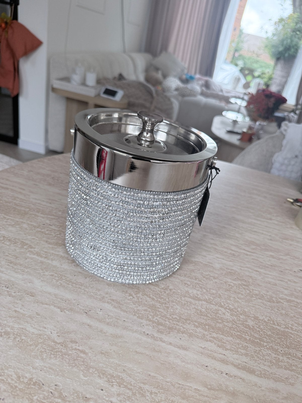Luxe ijsemmer met strass steentjes - Nieuw, Flessenkoeler, Zilver, Ophalen of Verzenden, Zo goed als nieuw