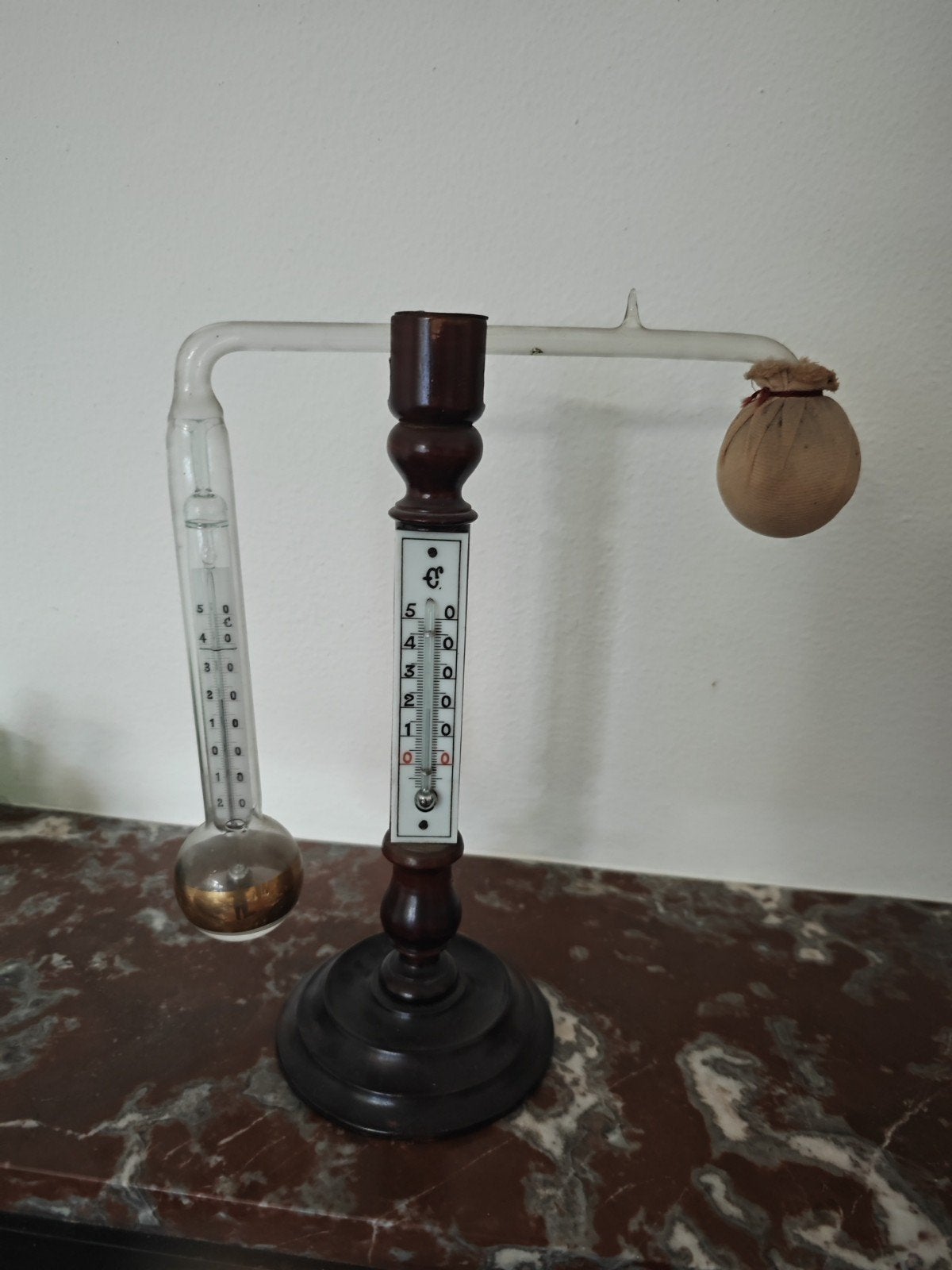 Antieke Weerstation met Thermometer en Barometer, Ophalen of Verzenden, Gebruikt, Weerstation