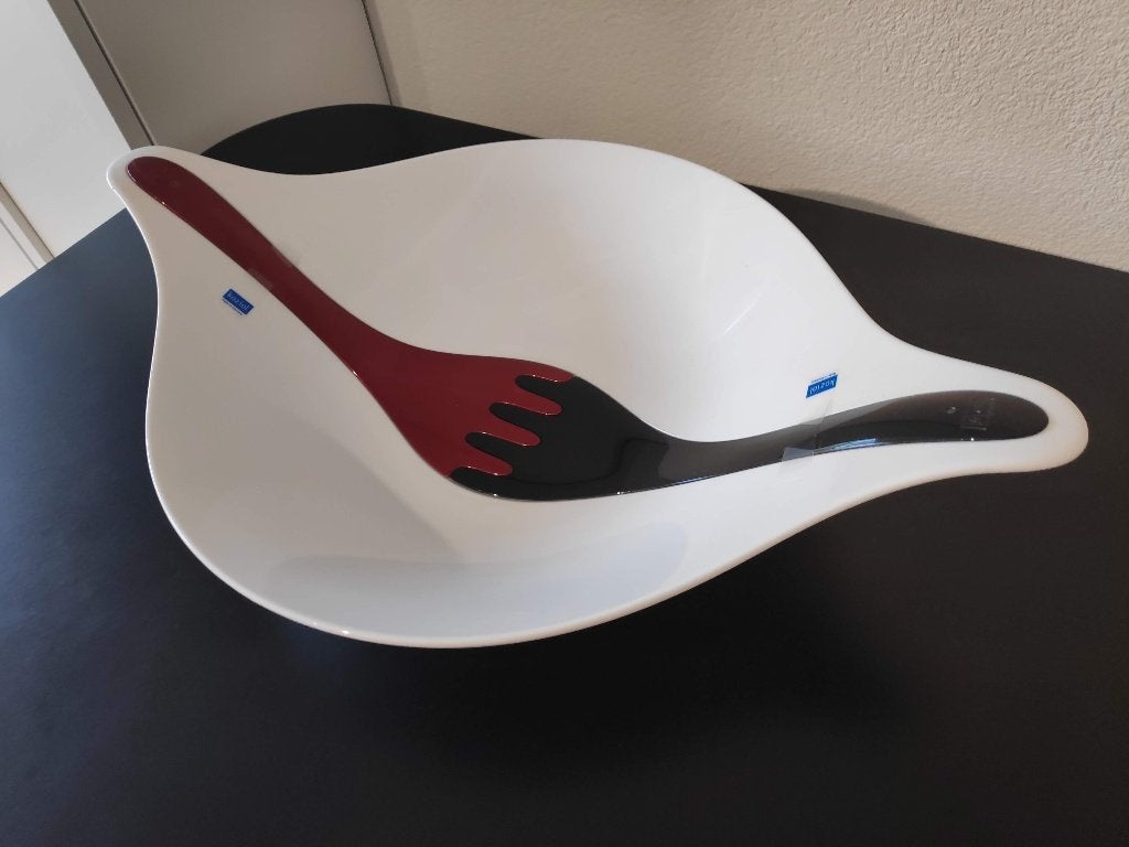 Koziol Leaf saladeschaal met bestek - Wit/Rood/Zwart nieuw, Overige typen, Kunststof, Nieuw, Ophalen of Verzenden
